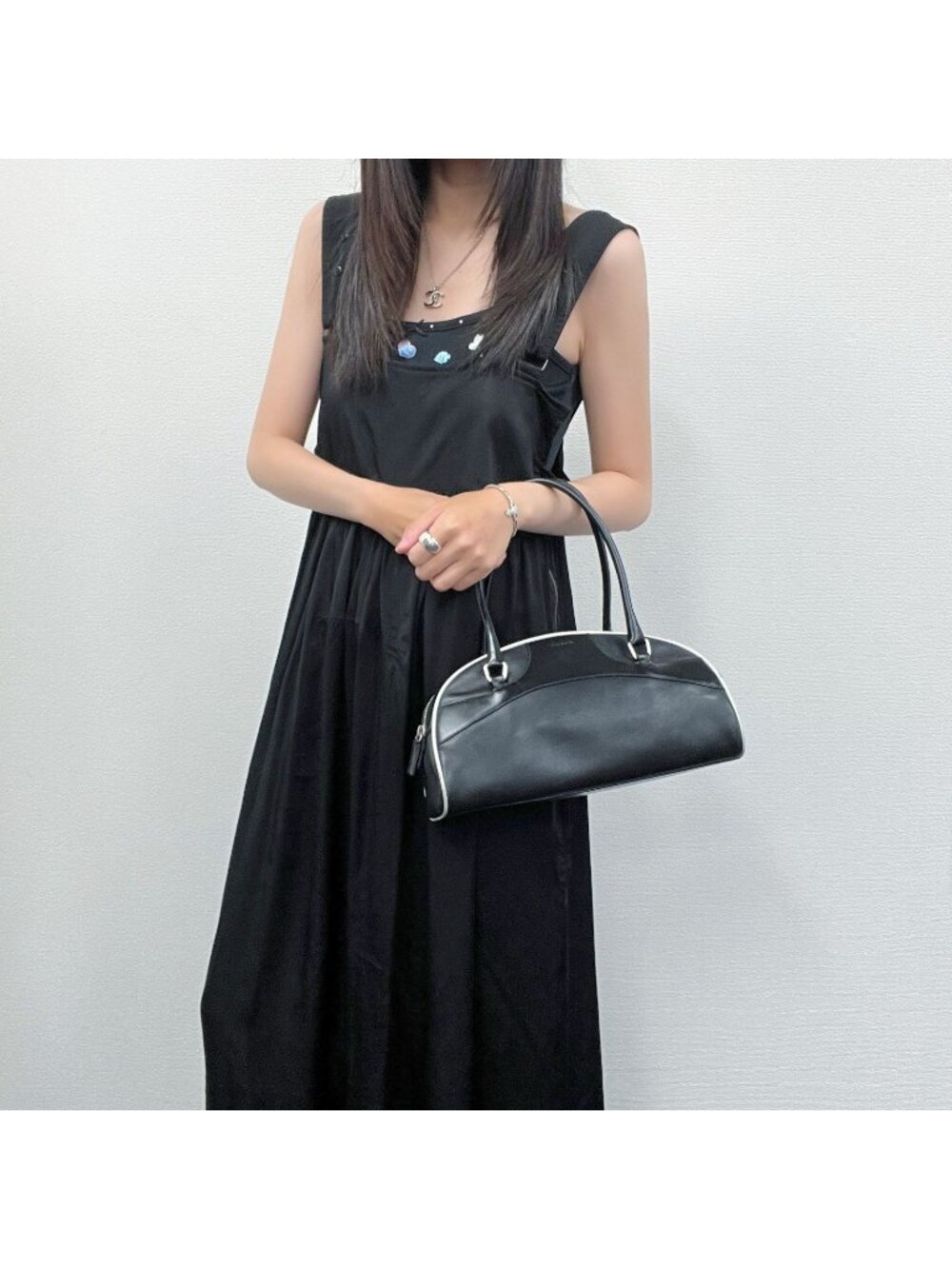 Prada Archive Bowling Bag Leather Black Silver Vintage